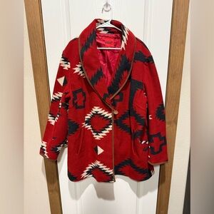 Black Mountain Women's Coat 2X Aztec Red Black Southwest Collared Button